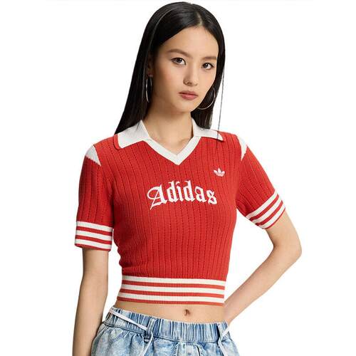 阿迪三叶草女款短款翻领短袖