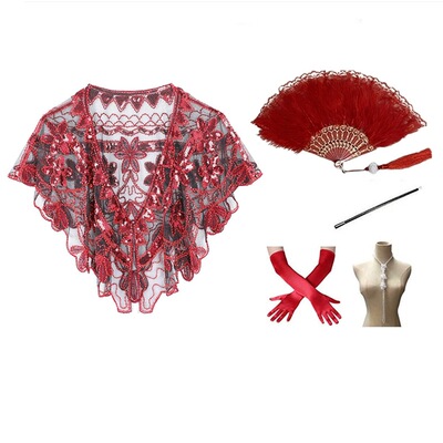 1920s宴会晚礼服亚马逊爆款欧美亮片披肩短款坎肩露肩连衣裙外搭