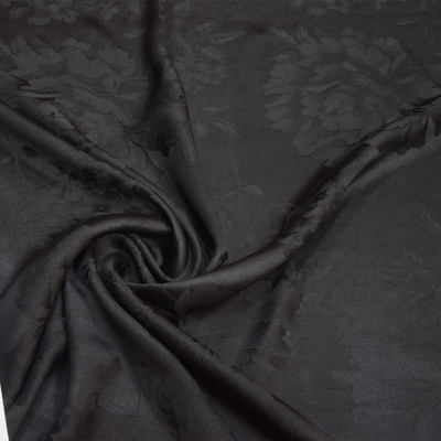 零头45姆米加厚重缎黑色牡丹花提花印花香云纱礼服面料旗袍裙布料