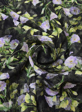 02双绉真丝梦幻青春紫色印花碎花连衣裙布料衬衫上衣桑蚕丝绸面料