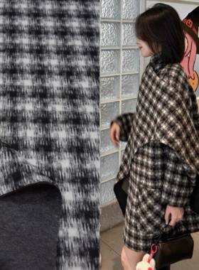 韩货进口灰白小格子双面羊绒面料羊毛呢可剥双面双色精品女装布料