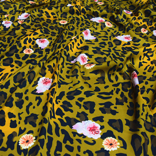 黄色豹纹印花22姆米真丝弹力重乔连衣裙旗袍布料桑蚕丝绸衬衫面料