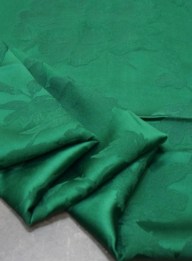40姆米亮绿色重缎纯色提花香云纱套装面料桑蚕丝绸连衣裙旗袍布料