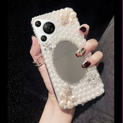 华为Mate80Pro补妆镜子手机壳高级感nova15珍珠水晶14保护套Pura70带钻石闪P60镶钻P50荣耀500适用13女款12链