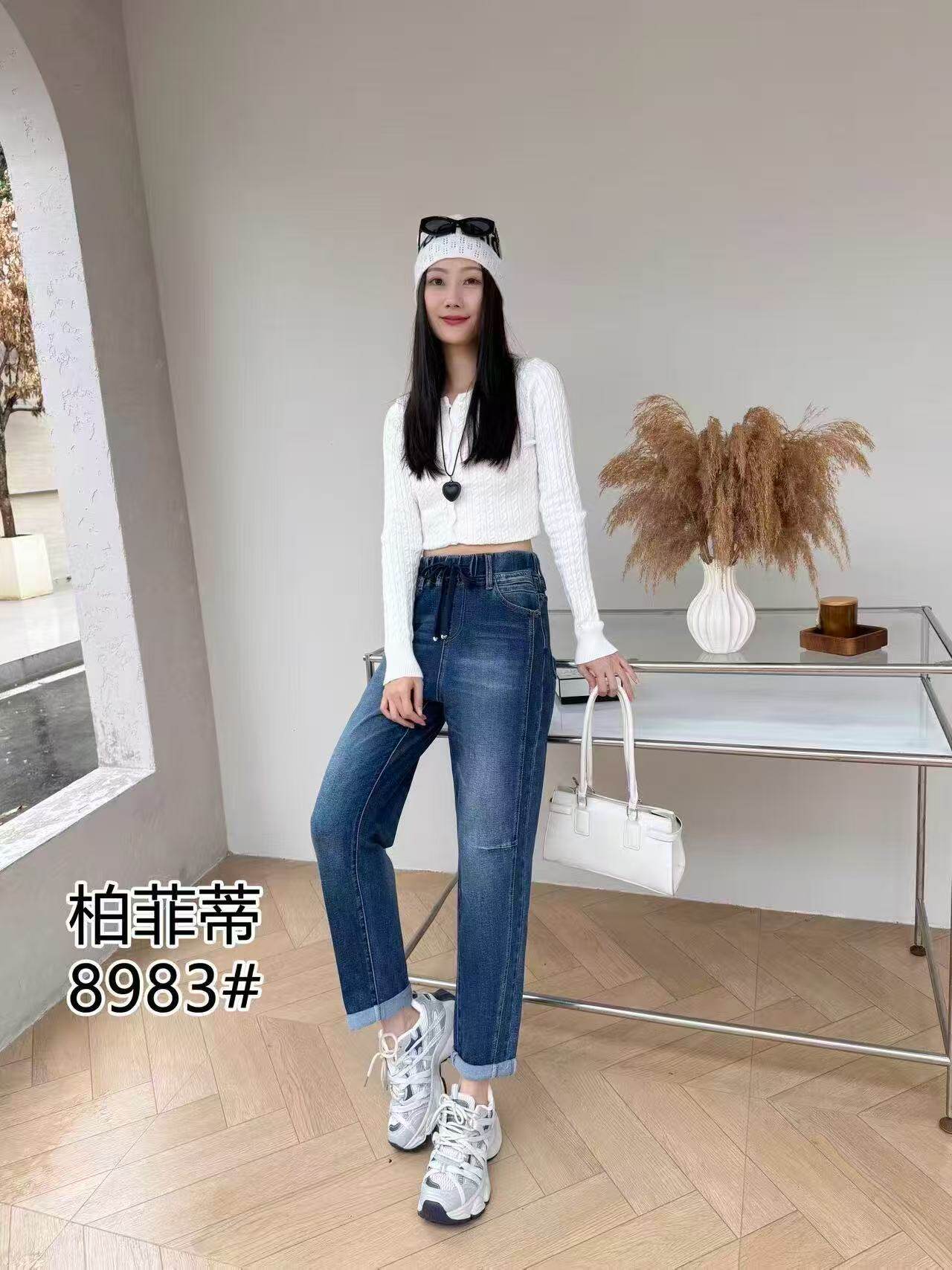柏菲蒂8983大码直筒牛仔裤女胖mm高腰老爹烟筒裤子200斤女装新款
