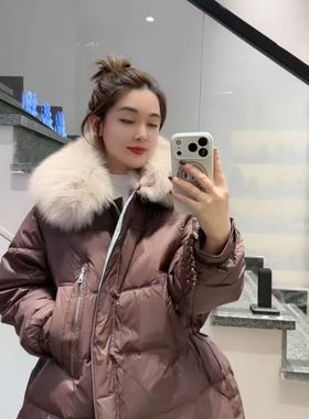 金影奇95087大码羽绒服女胖MM真毛领90白鸭绒棉衣200斤女装新款冬