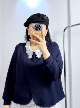 香港芸卉25285大码卫衣女胖MM蕾丝拼接T恤衫200斤女装新款上衣冬