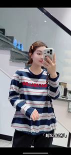 条纹T恤衫 小衫 女胖MM打底衫 新款 冬 上衣200斤女装 蜕变日记5282大码