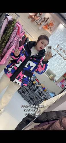 芮娜依莲9802大码羽绒服女胖MM迷彩棉服200斤女装新款90白鸭绒冬