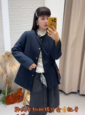 流依涵58535大码棉服大衣女胖MM羊毛呢外套200斤女装配包棉袄棉衣