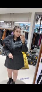 芮娜依莲9105大码皮草羊绒大衣胖mm狐狸毛领200斤女装新款毛呢冬