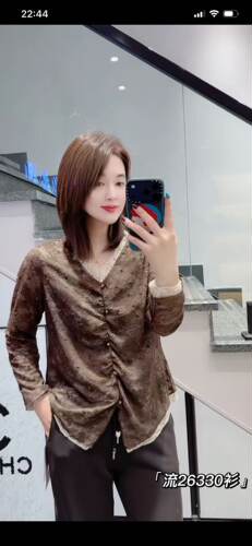 流依涵26330大码V领打底衫女胖mm蕾丝T恤衫200斤女装新款上衣秋装