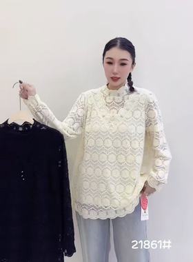 胖淼淼21861大码蕾丝打底衫女胖MM小衫200斤女装新款半高领镂空冬