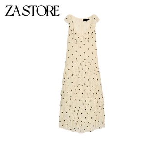 饰波点不对称连衣裙 春季 4772315 叠层装 度假风V领无袖 新品 女装