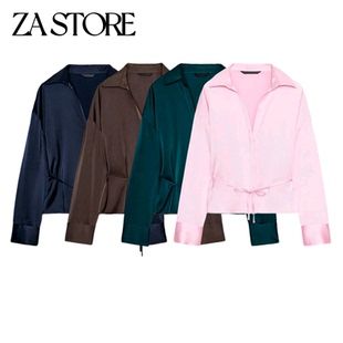 新品 上衣 女装 翻V领配腰带翻盖暗扣饰衬衫 2094896 优雅风长袖 春季