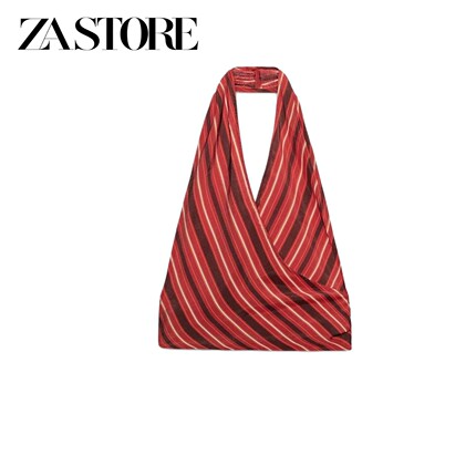 ZA 夏季新品女装法式蝴蝶结系带露背条纹双襟挂脖领上衣 2180084