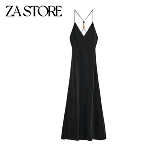 26春夏新品 海边度假风中长款 V领串珠吊带迷笛连衣裙 8372130 女装