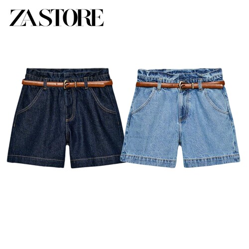 ZA 夏季新品女装法式通勤风高腰配腰带宽松版型休闲短裤 8228037