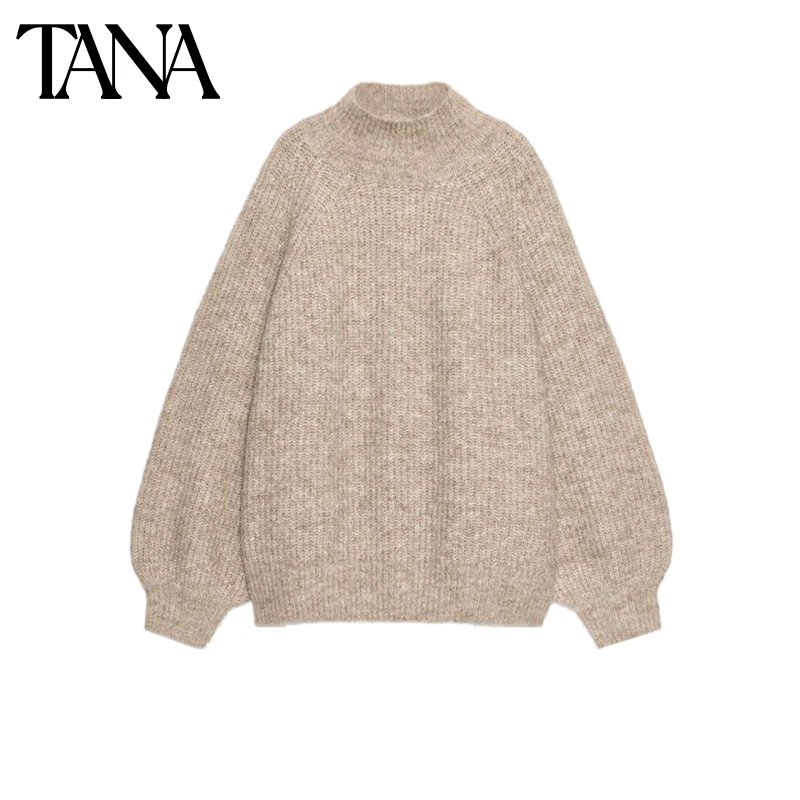 冬季新品女装法式慵懒风高领宽大泡泡长袖针织衫上衣 5755122