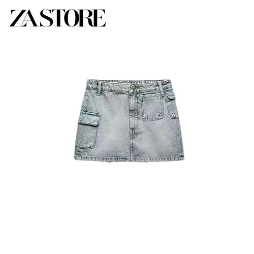 ZA 夏季新品女装法式简约修身版型工装款低腰牛仔牛仔裙 8197021