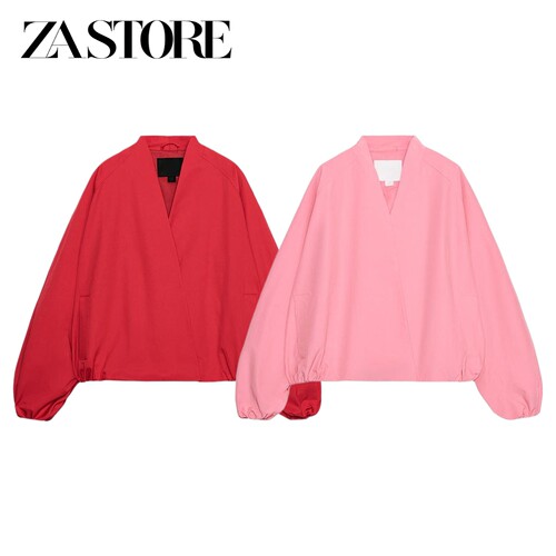 ZA 夏季新品女装通勤风深V领长袖双襟按扣飞行员夹克外套 5247049