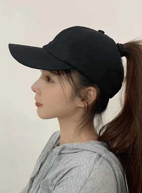 户外遮阳可扎高马尾空顶帽子女夏季跑步硬顶半空顶纯色鸭舌棒球帽