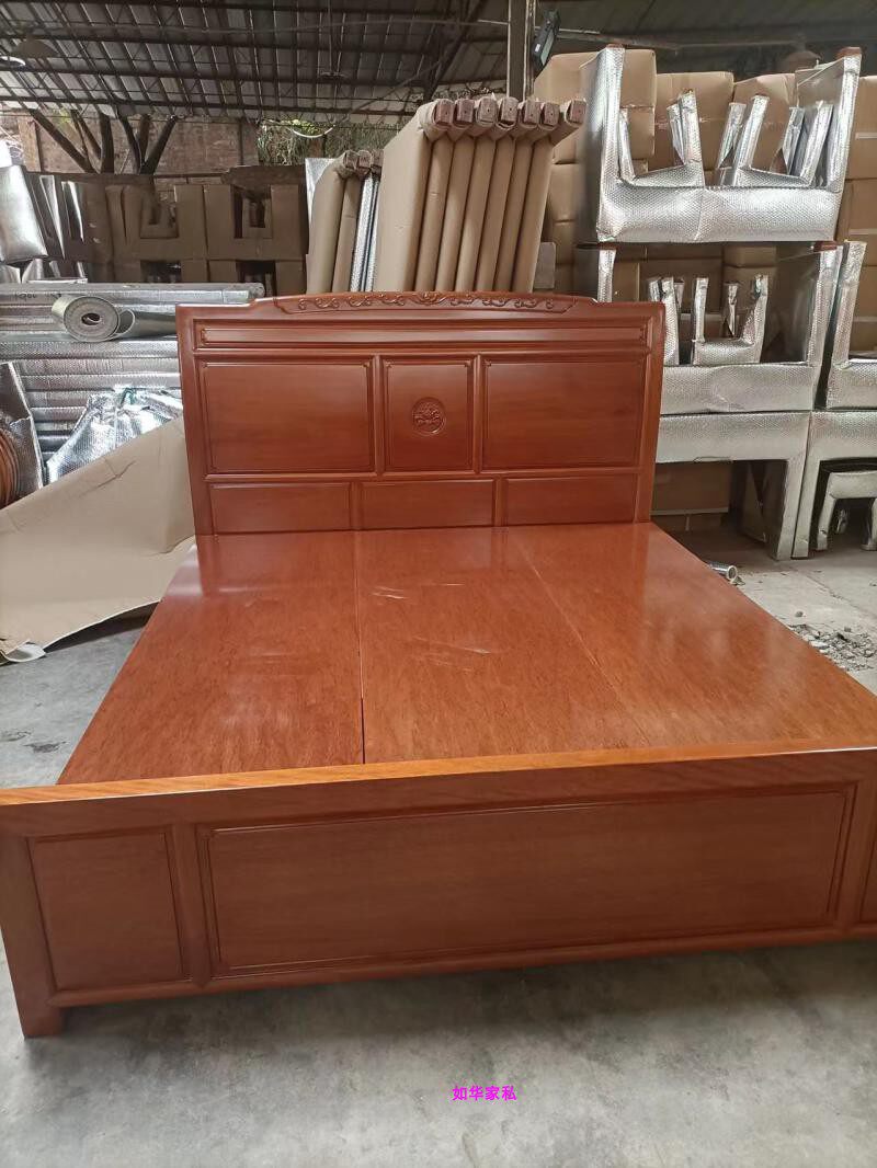 进口红木菠萝格木床2米x2.2米大床结婚床雕刻硬木双人抽床实木床