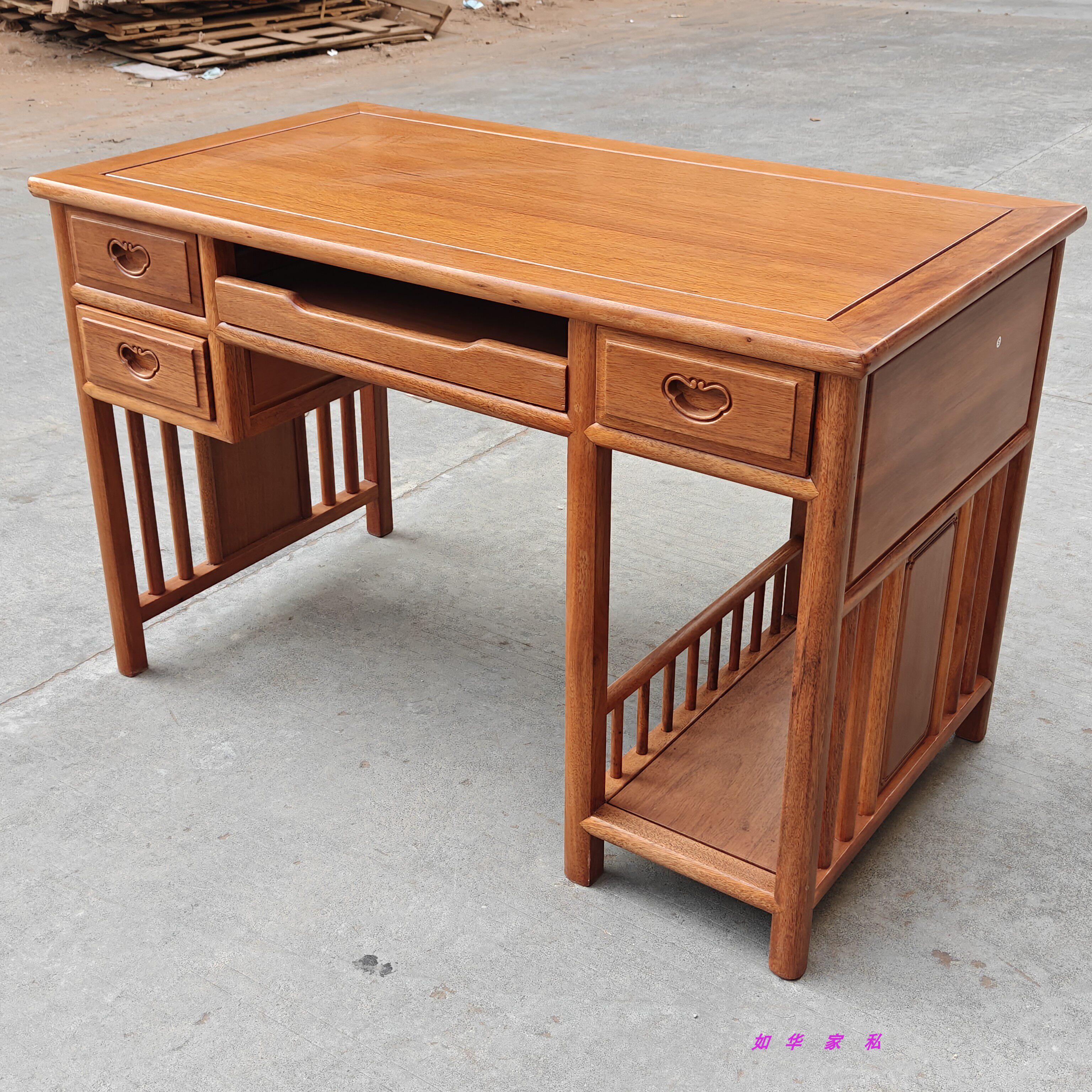 红木菠萝格木家用写字桌1.18米高端全实木电脑台原木纯木书房台