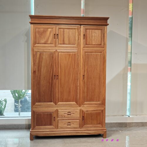 进口菠萝格实木新中式三门衣柜