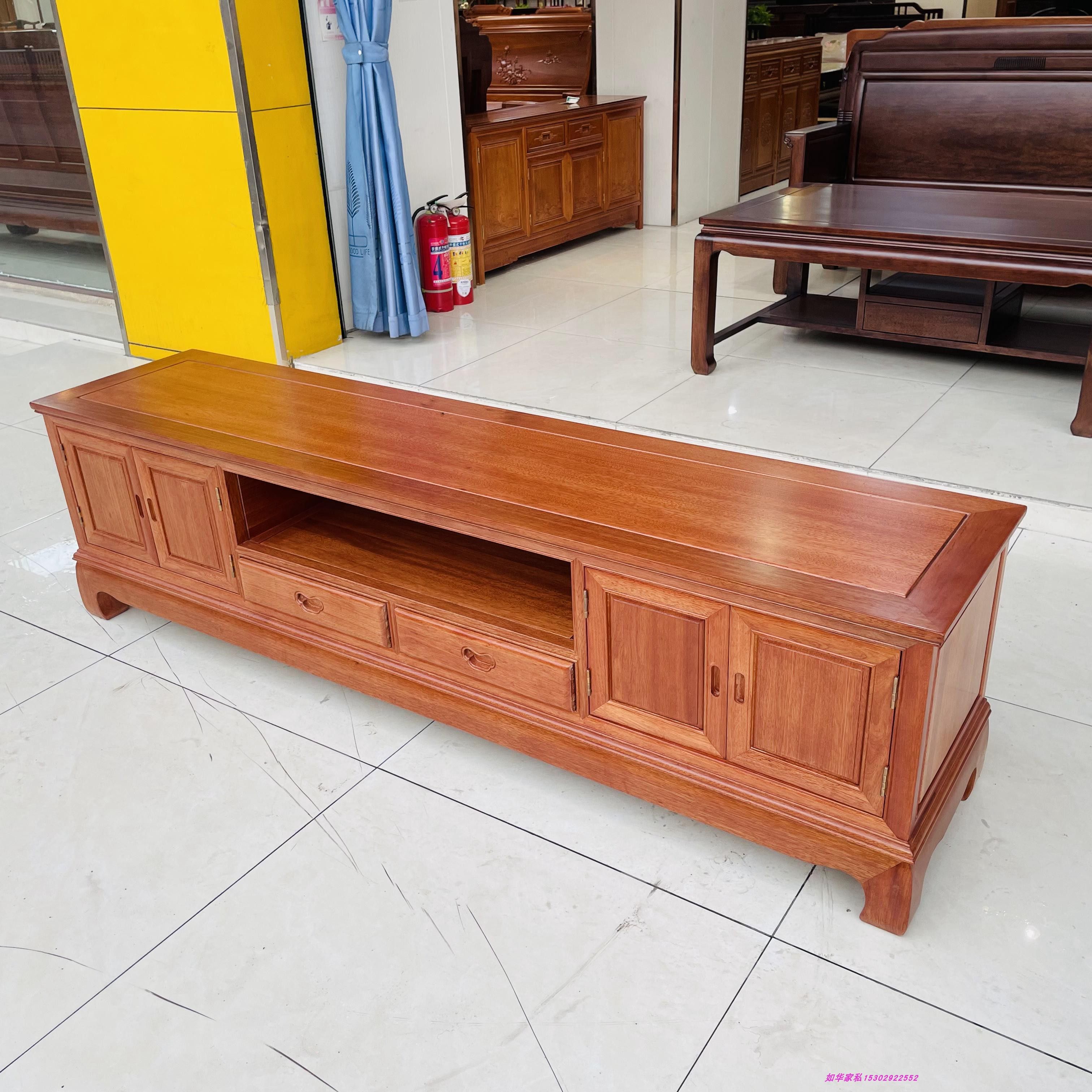 菠萝格木电视柜实木红木地柜花梨木影视柜中式客厅长条柜2.2米2.4