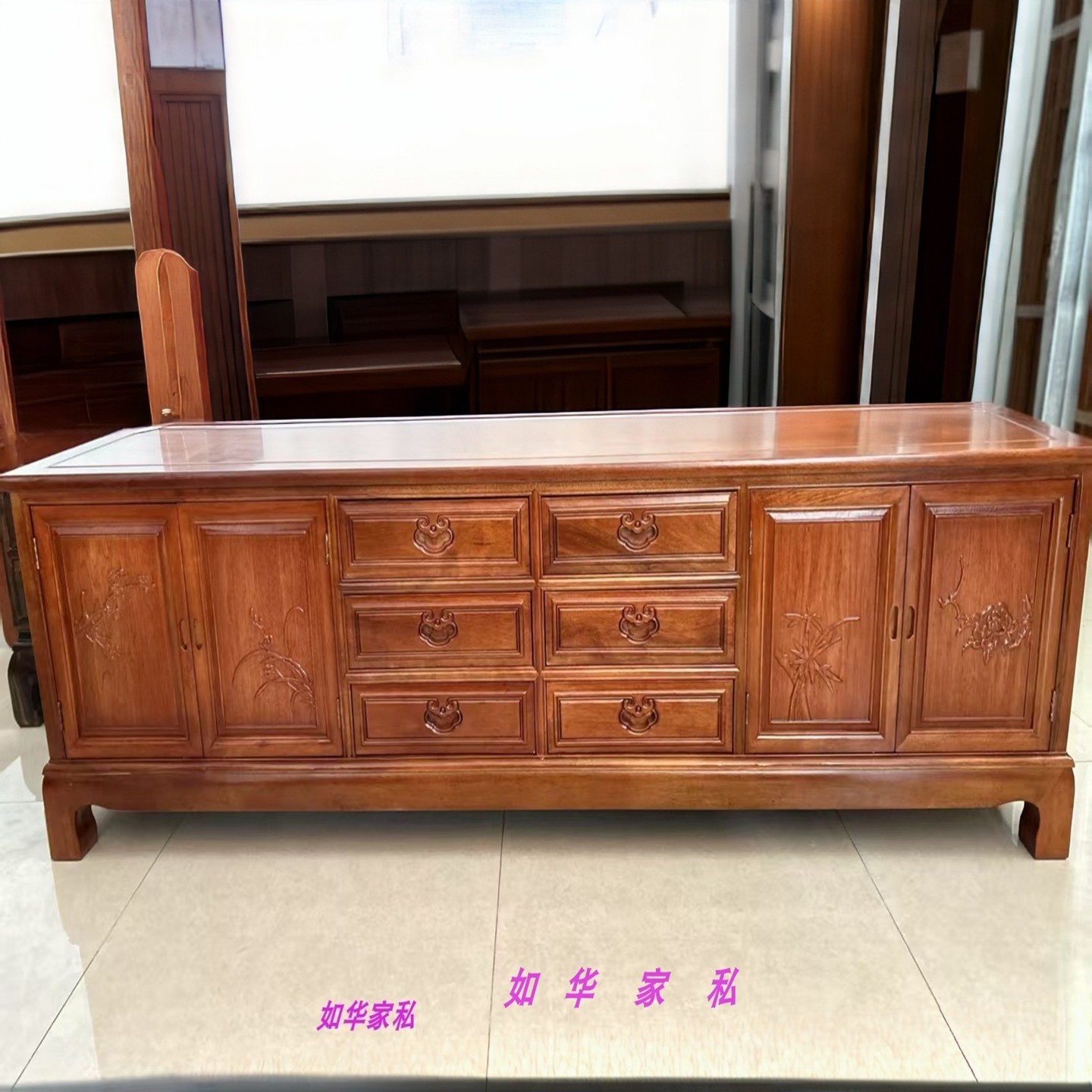 红木菠萝格木电视柜实木地柜2.6米2.3M新中式纯原木影视柜厂直销