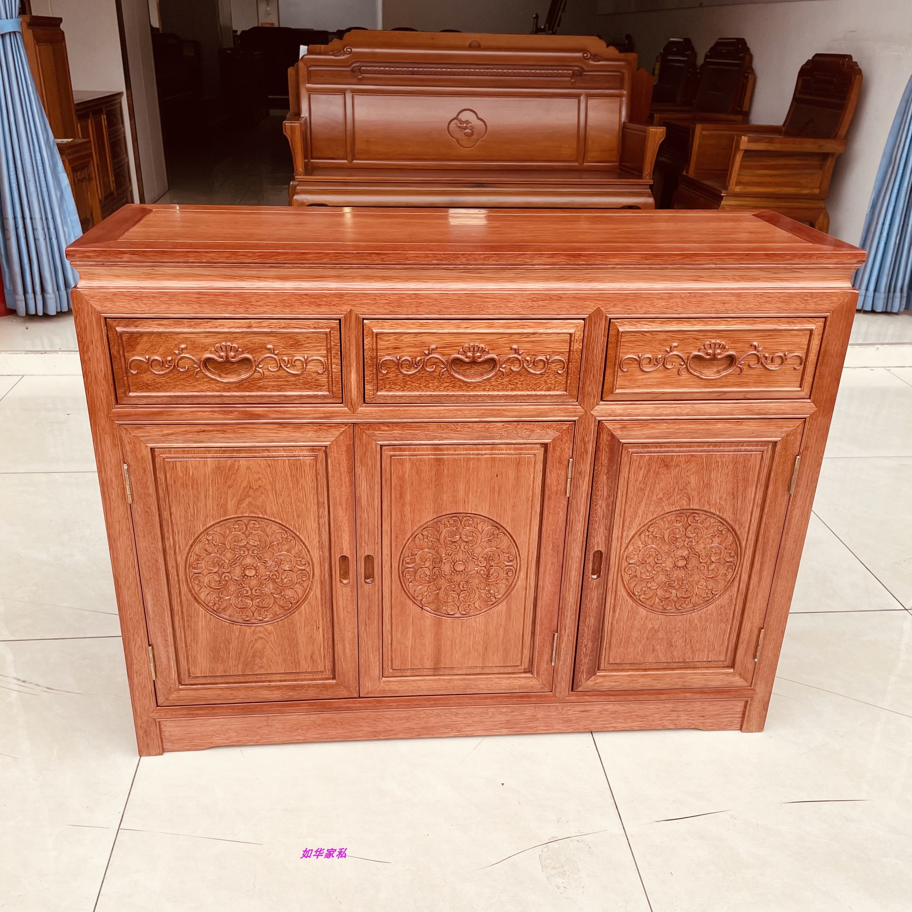 红木菠萝格餐边柜全实木茶水柜客厅原木四门收纳柜花梨木柜厂直销