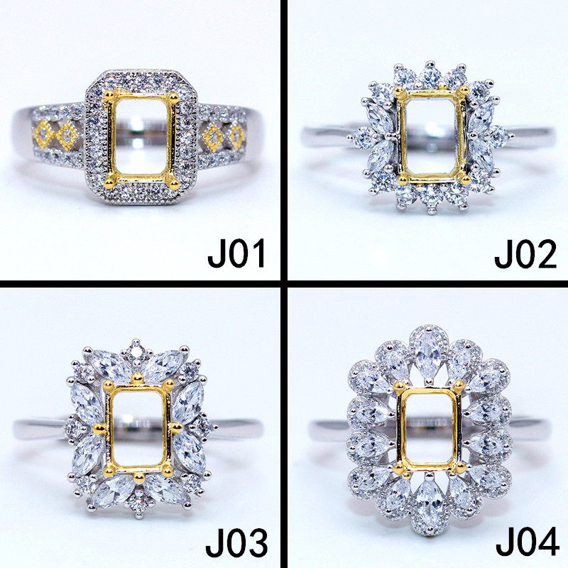 精工925纯银戒指空托18k金宝石