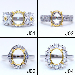 精工925银戒指空托新款加工镶嵌双色戒托宝石定制18K金7*9-8*10