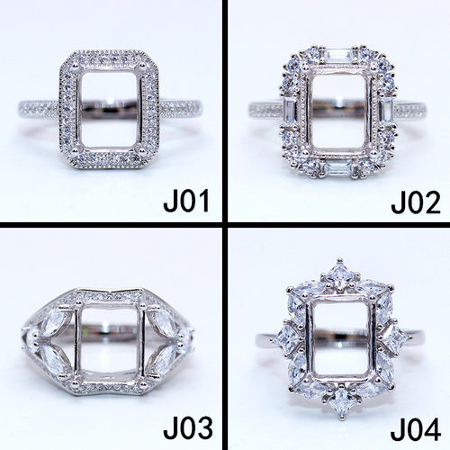 长方形宝石镶嵌18K金戒指空托