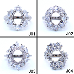 精工S925银戒指空托奢豪华戒托定制代加工宝石镶嵌18k金8*10mm