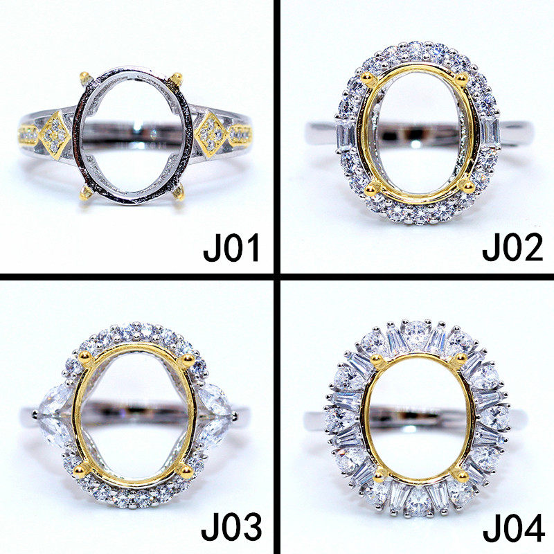 精工S925银戒指空托新款形加工镶嵌双色戒托宝石定制18K金10*12