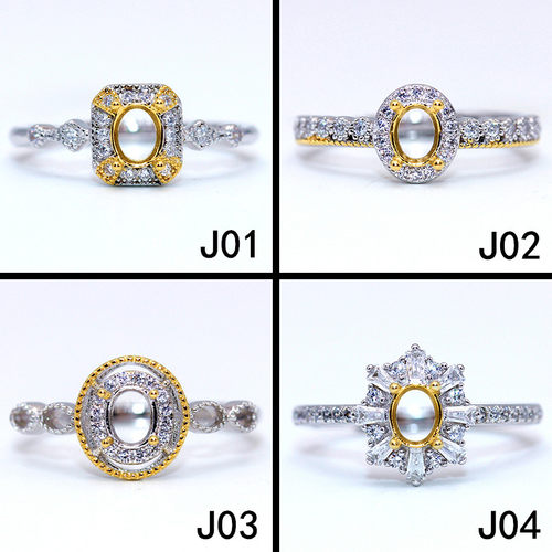 精工925纯银戒指空托拼色4*5mm