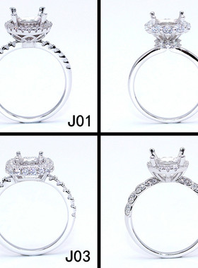 精工莫桑钻戒托925银镀18k金戒指死扣固定口空托50分1/2/3克拉