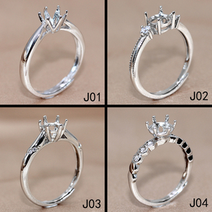 精工莫桑钻戒托925银镀18K金定制戒指圆形钻空托50分1/2/3克拉