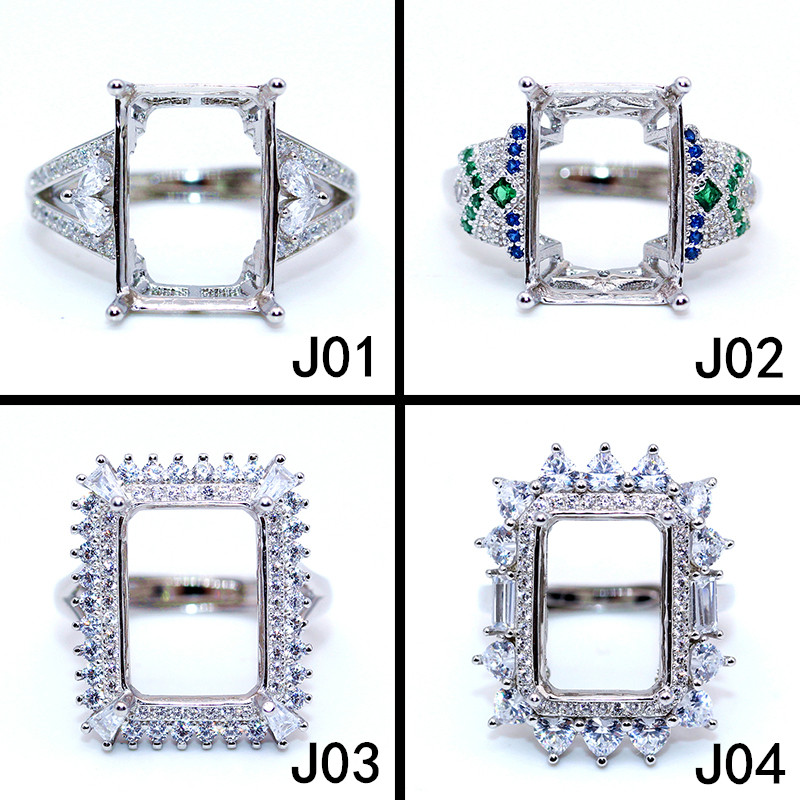 长方形宝石镶嵌18K金戒指空托