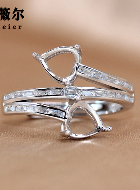 精工s925银戒指托心形戒托定制代镶嵌宝石轻奢设计双头6*6mm