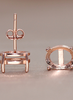 925银简单四爪耳钉空托代加工宝石镶嵌18k金耳钉托4*6-10*12mm