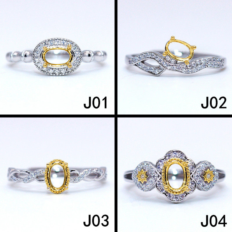 加工镶嵌双色18K金4*6mm戒指空托