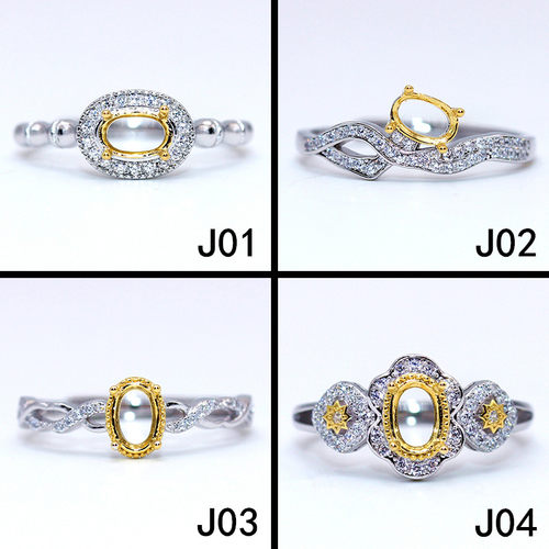 加工镶嵌双色18K金4*6mm戒指空托