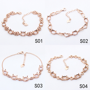 925纯银手链空托 定制手链 可代加工宝石镶嵌18k金手链托 6*8mm