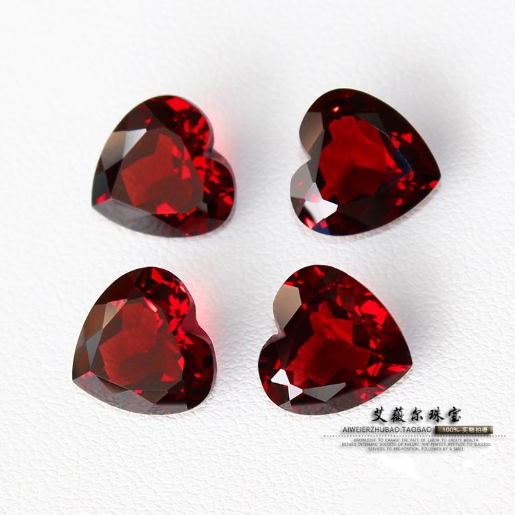 天然石榴石心形9*9mm 10*10mmm 11*11mm 裸石戒面 代加工镶嵌