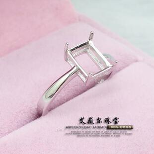 925银戒指 长方形空托代宝石镶嵌简单四爪戒托 4*6-12*16mm活口