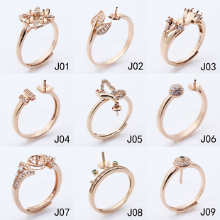 925银戒托女18K金戒托diy定制加工空托个性女活口原创珍珠戒指