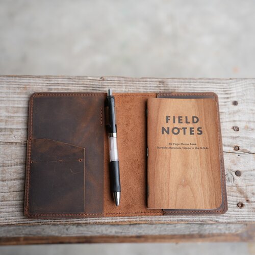 field notes记事本保护套纯手工疯马皮内置笔复古皮套